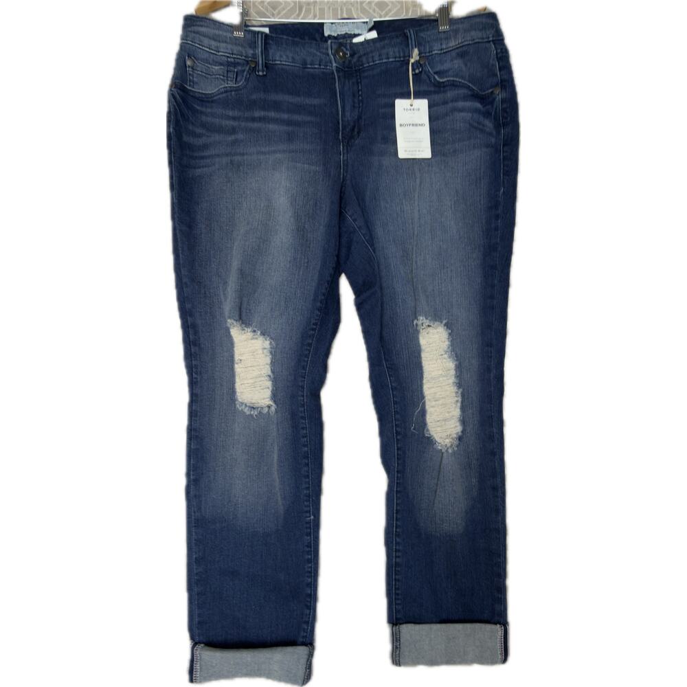 Torrid Jeans Womens 16R Boyfriend Distressed Mid Rise Medium Wash Stretch Denim
